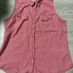Vintage Levi’s Gingham Pearl Snap Vest Tank Top Blouse Women’s Size Large Cotton